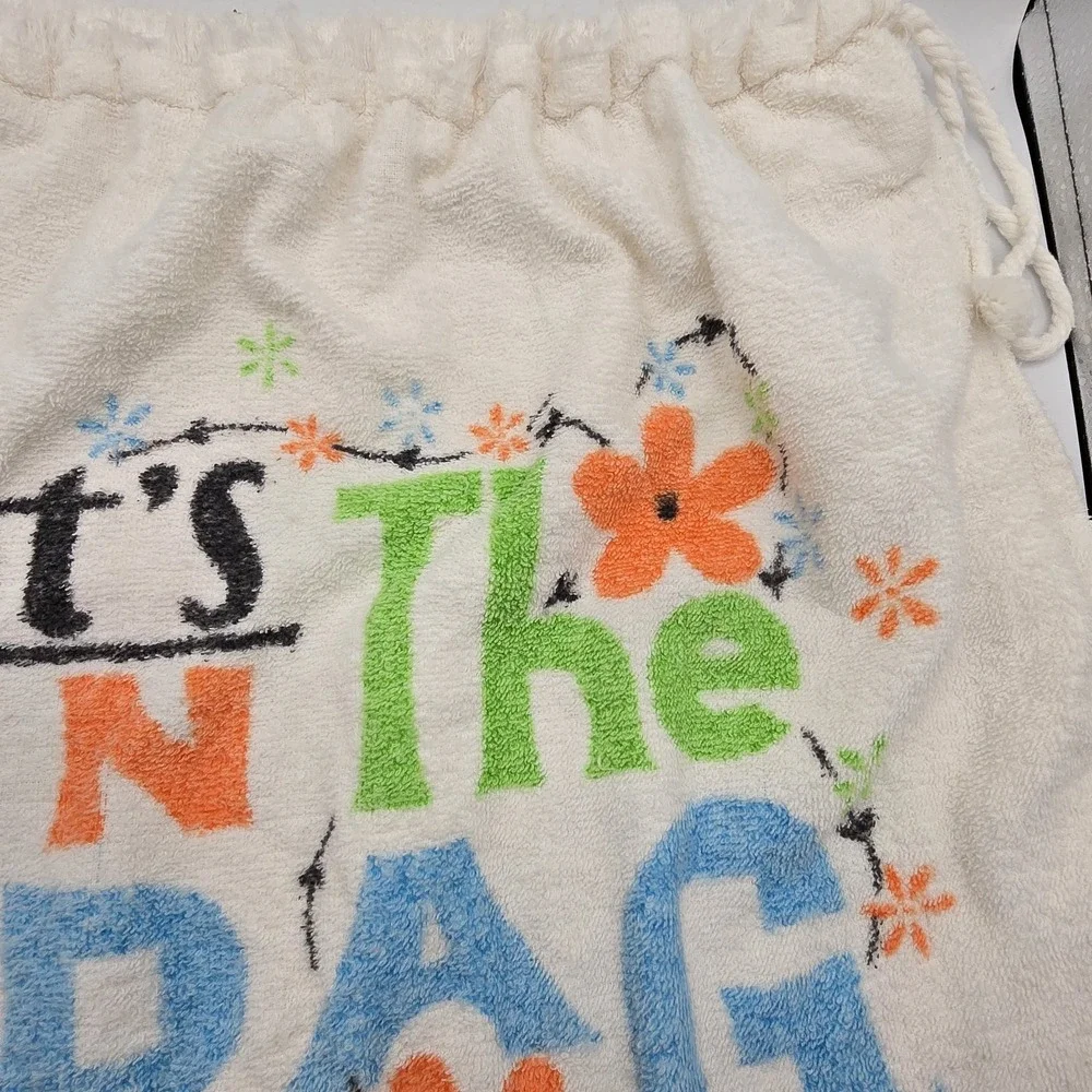 Vtg Cannon Made in USA 80's Towel Drawstring Bag Beach Tote